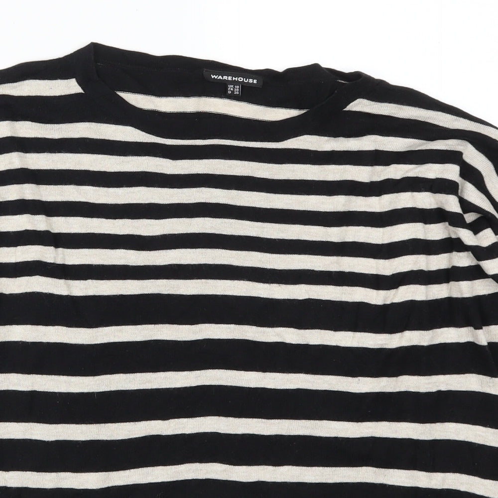 Warehouse Womens Black Striped  Basic T-Shirt Size 10
