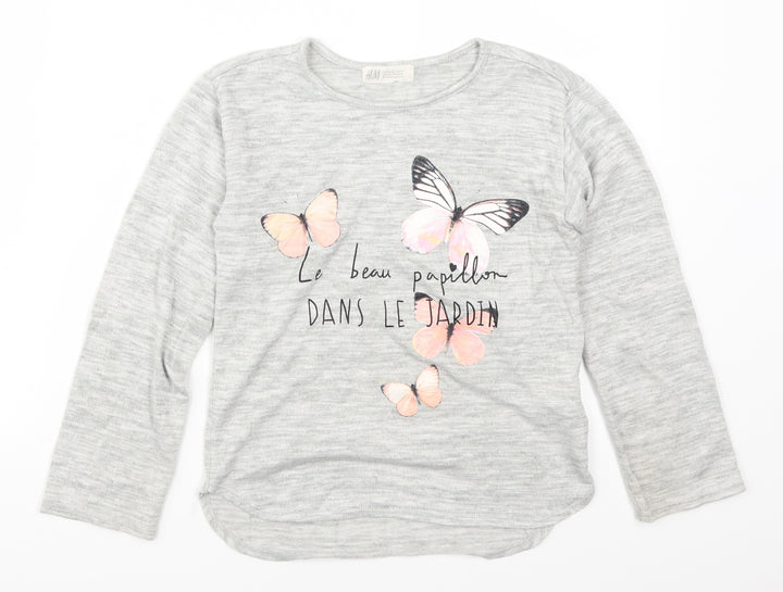 H&M Girls Grey   Basic T-Shirt Size 9-10 Years  - Butterflies Papillion