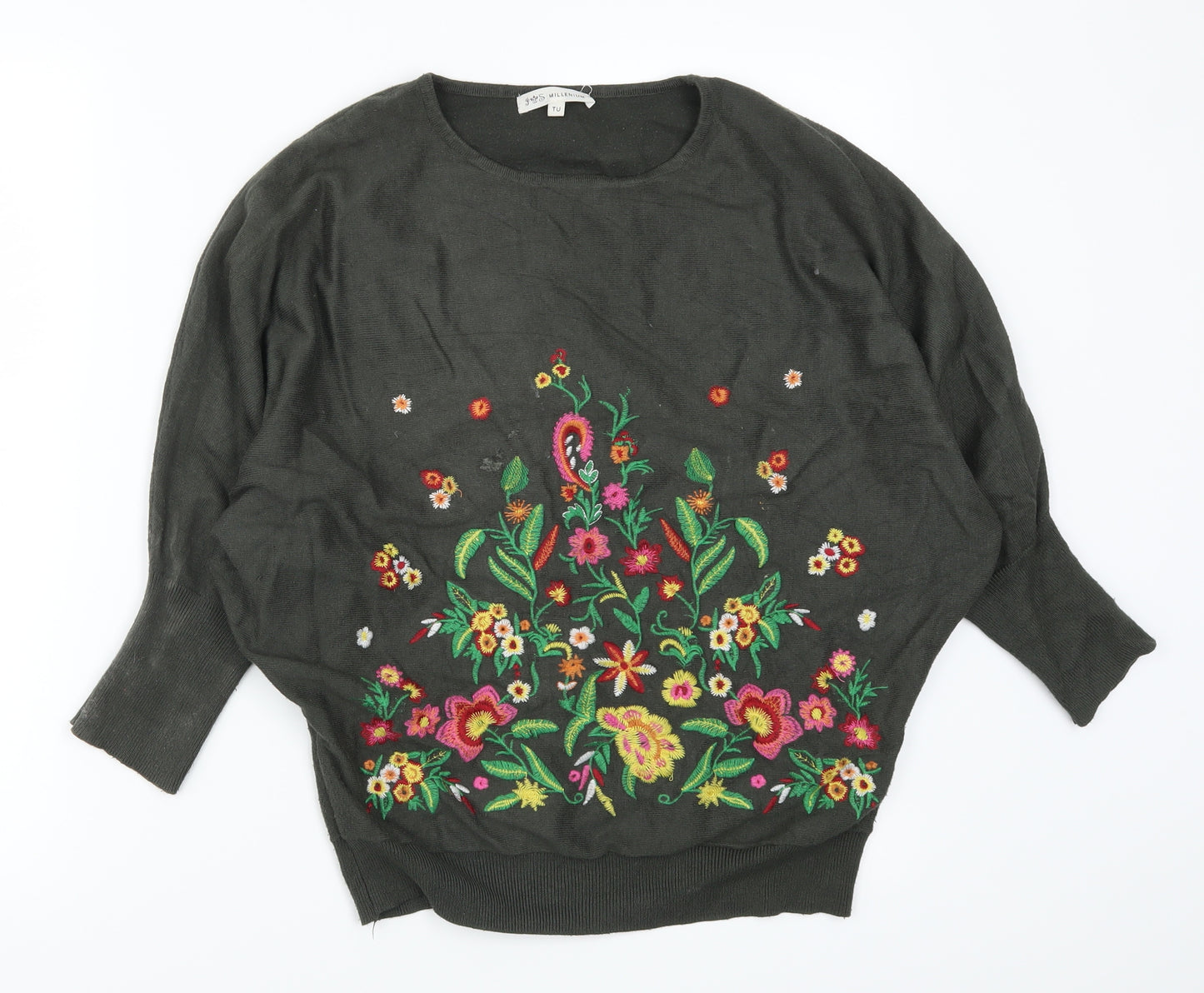 Millenium Womens Green Floral  Pullover Jumper One Size