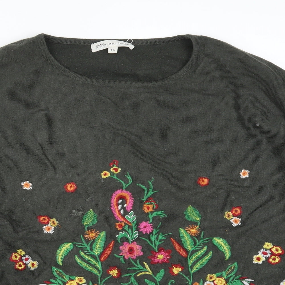 Millenium Womens Green Floral  Pullover Jumper One Size