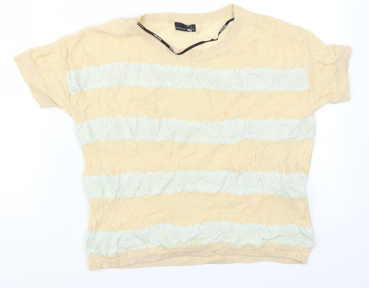 VERO MODA Womens Beige Striped Lace Basic T-Shirt Size XS