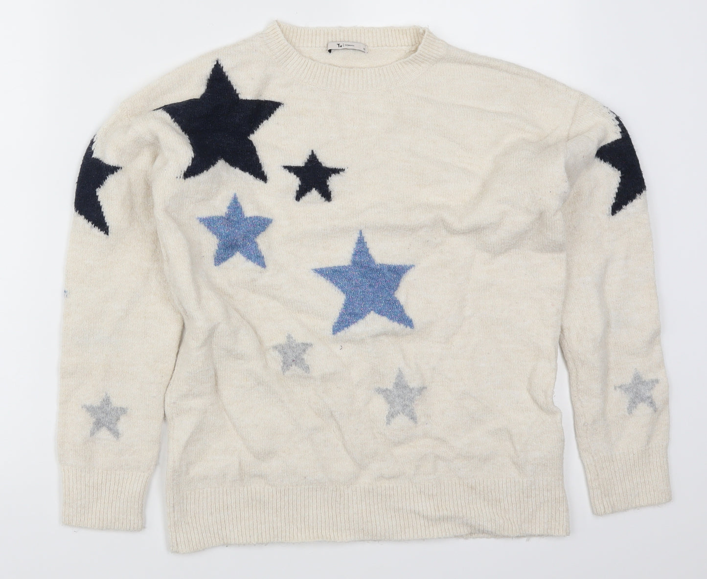 TU Womens Beige   Pullover Jumper Size 12  - Blue Stars