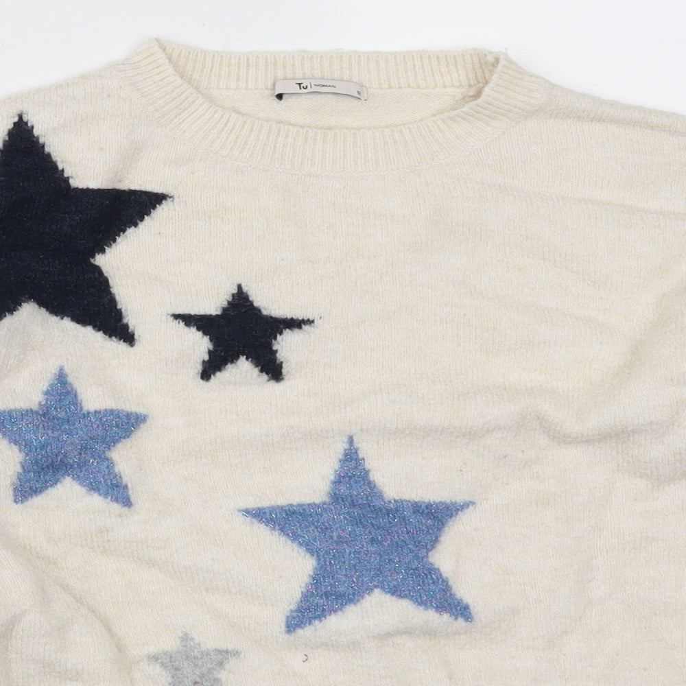 TU Womens Beige   Pullover Jumper Size 12  - Blue Stars