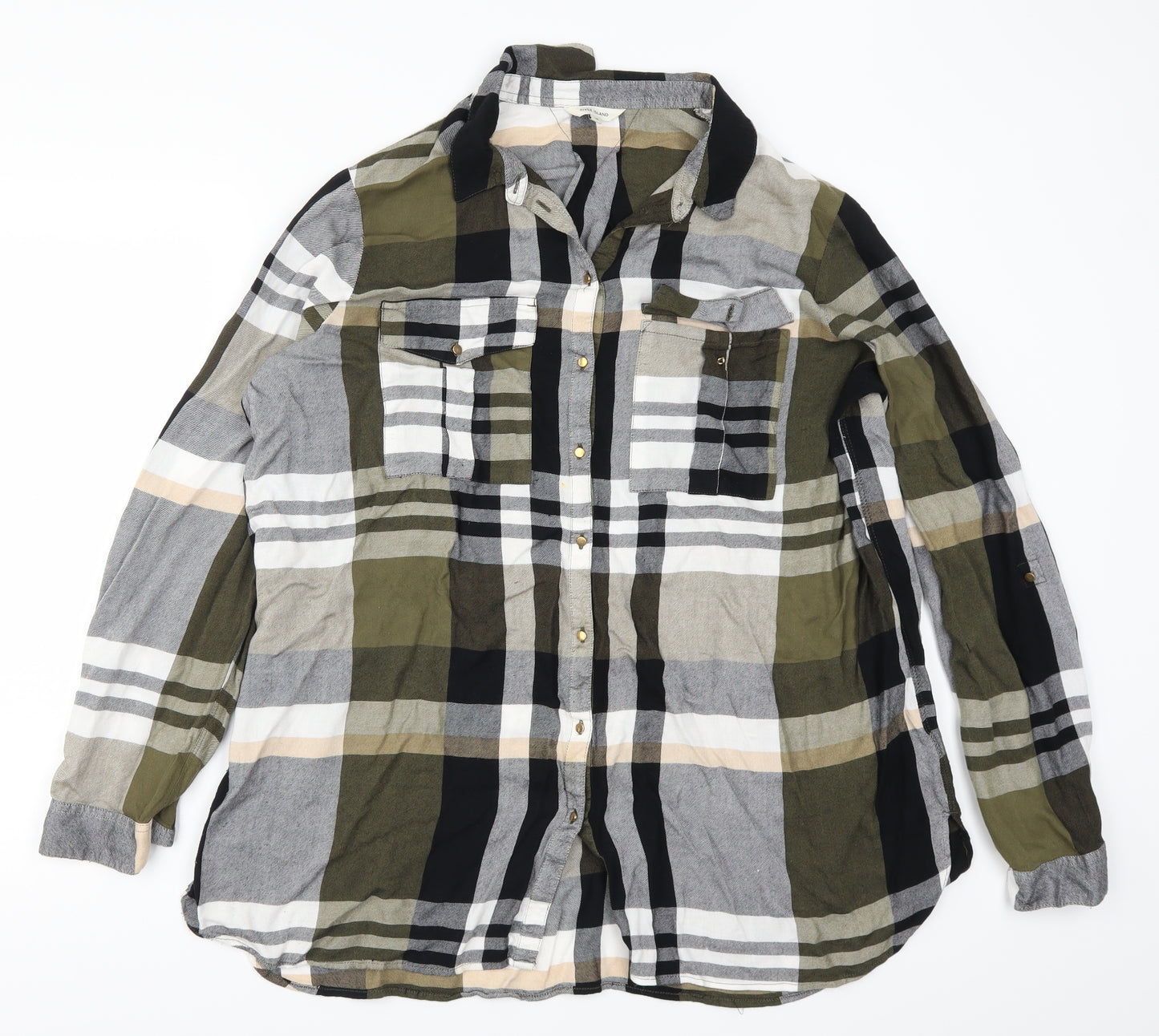 River Island Womens Green Check  Basic Button-Up Size 18