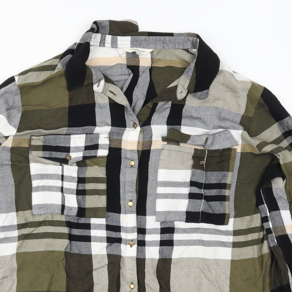 River Island Womens Green Check  Basic Button-Up Size 18