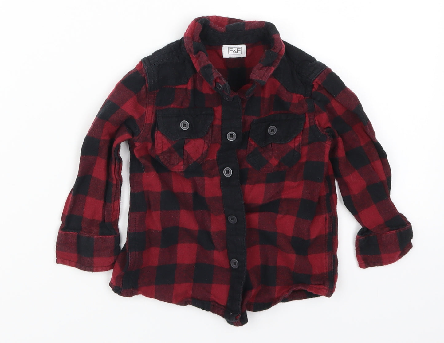 F&F Boys Red Check  Basic Button-Up Size 12-18 Months