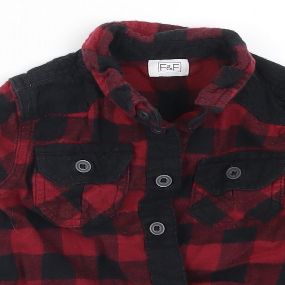 F&F Boys Red Check  Basic Button-Up Size 12-18 Months