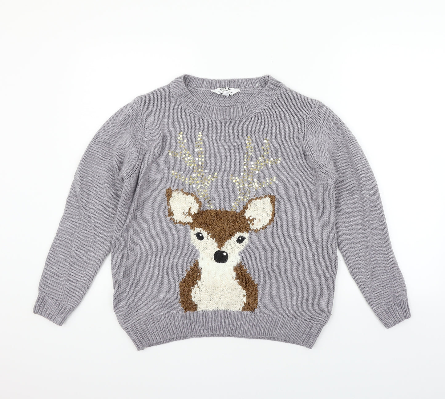 Dorothy Perkins Womens Grey   Pullover Jumper Size 16  - Deer print