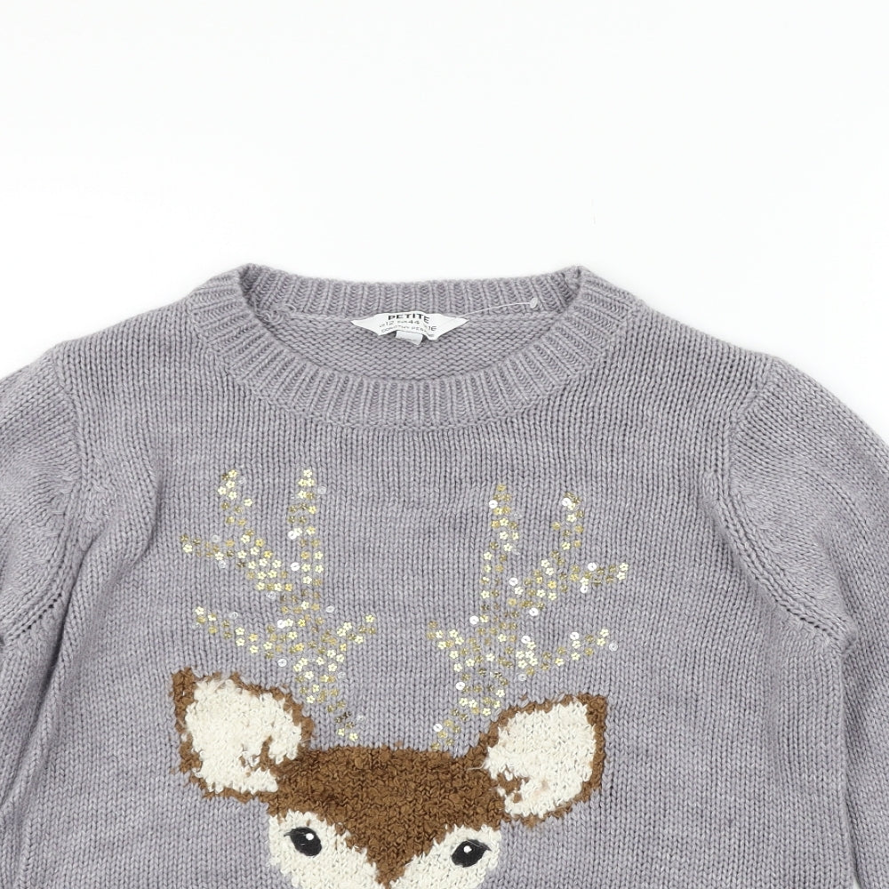 Dorothy Perkins Womens Grey   Pullover Jumper Size 16  - Deer print