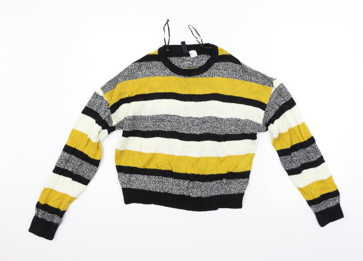 Divided Womens Yellow Striped  Henley Jumper Size M
