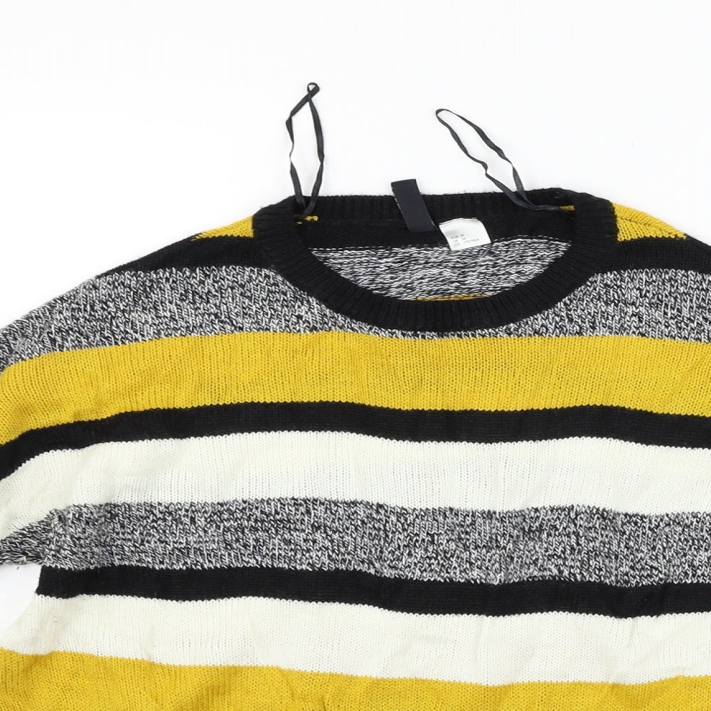 Divided Womens Yellow Striped  Henley Jumper Size M