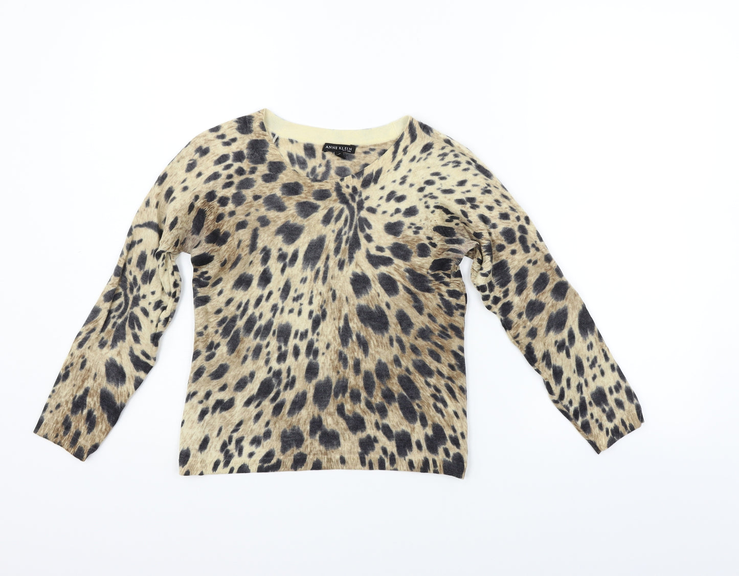 Anne Klein Womens Beige Animal Print  Pullover Jumper Size S