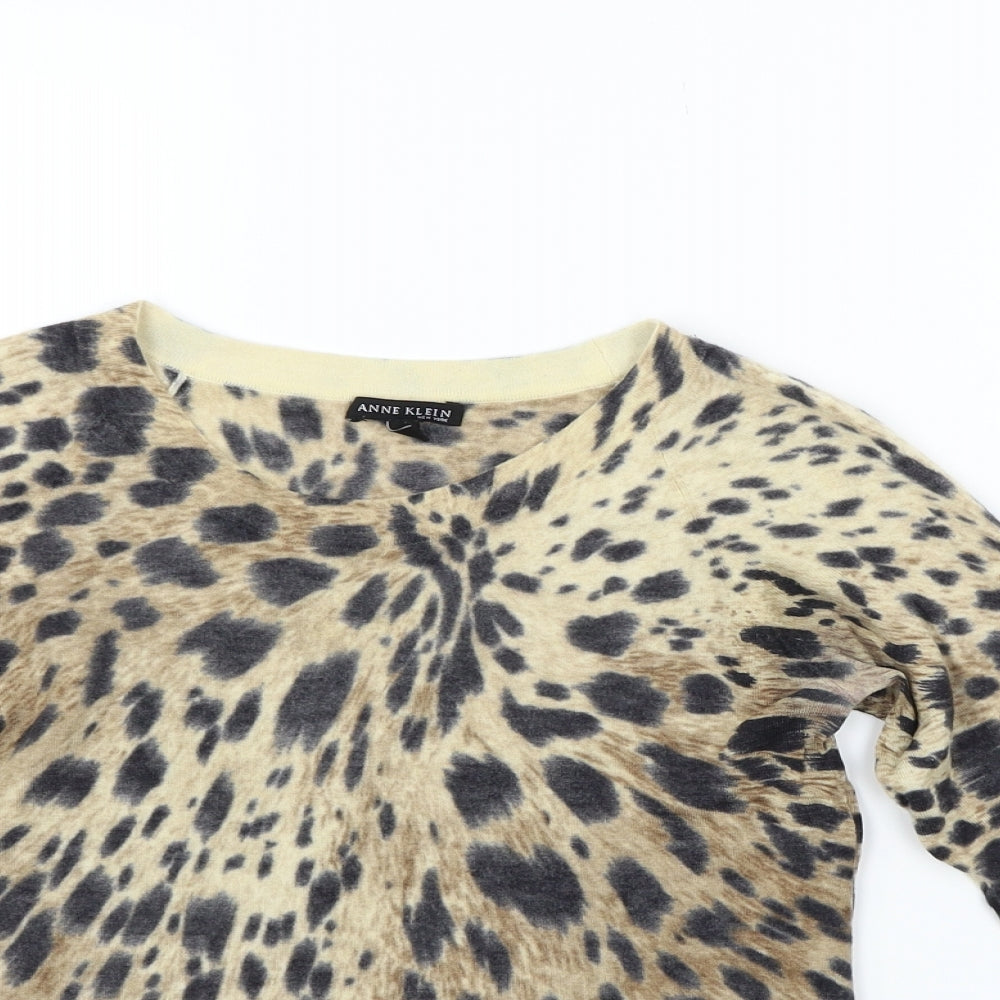 Anne Klein Womens Beige Animal Print  Pullover Jumper Size S