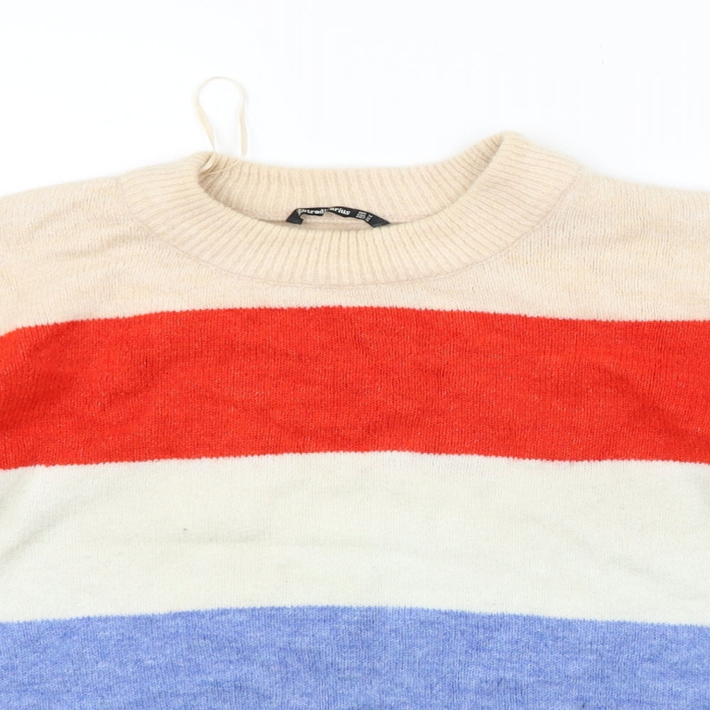 Stradivarius Mens Beige Striped  Pullover Jumper Size M