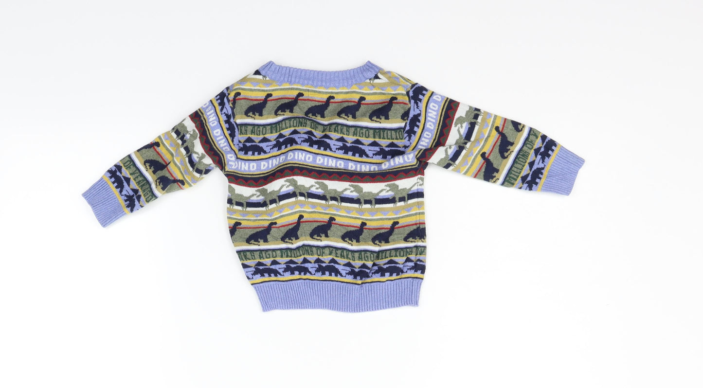 NEXT Boys Blue Geometric  Henley Jumper Size 9-12 Months