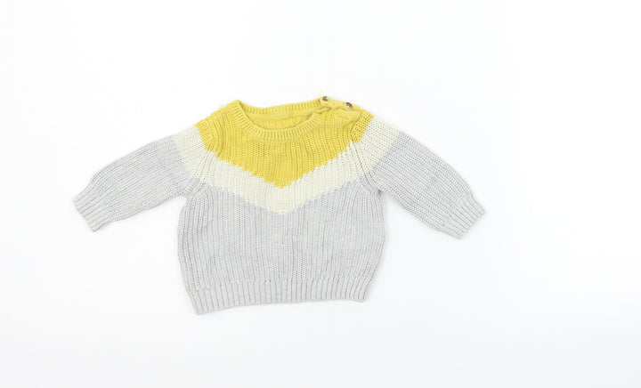 Marks and Spencer Boys Grey Striped Pullover Jumper Size 0-3 Months
