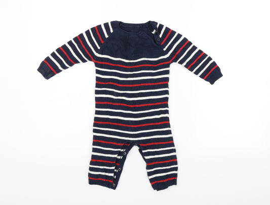 Front view of TU boys’ blue geometric babygrow one-piece, size 6-9, months