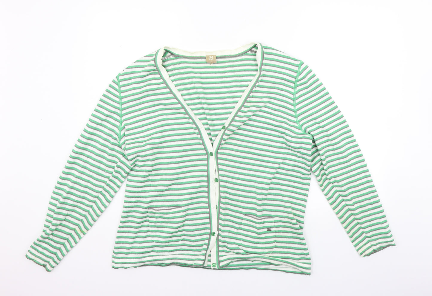 M Classic Womens Green Striped  Cardigan Jumper Size 18