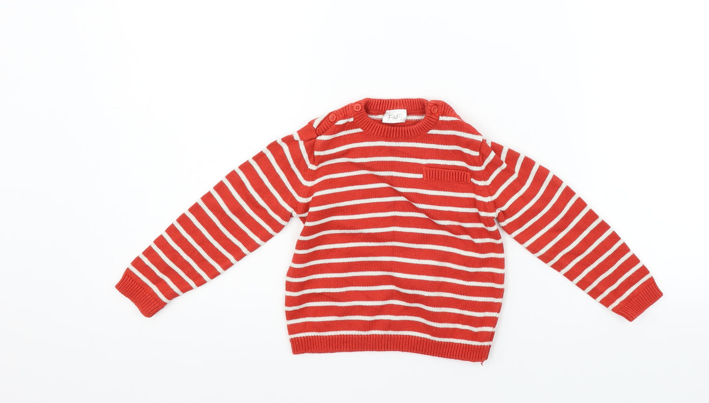 F&F Boys Red Striped  Pullover Jumper Size 12-18 Months