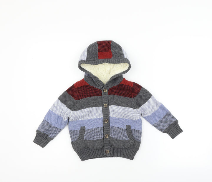 Marks and Spencer Girls Blue Geometric Cardigan Jumper Size 2 Years
