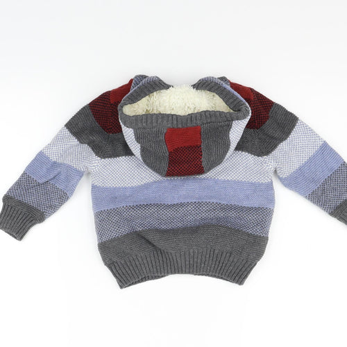 Marks and Spencer Girls Blue Geometric  Cardigan Jumper Size 2 Years