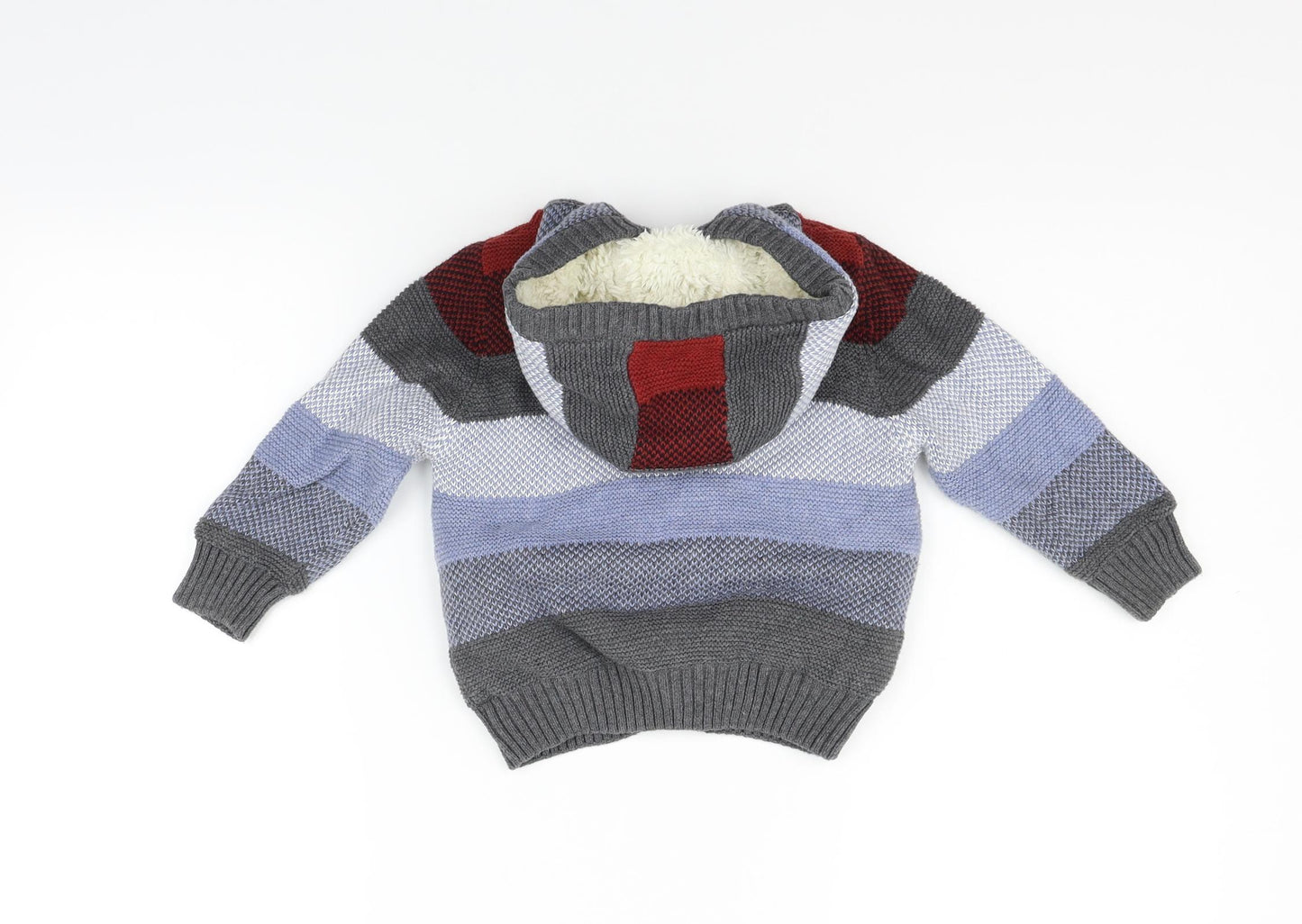 Marks and Spencer Girls Blue Geometric  Cardigan Jumper Size 2 Years