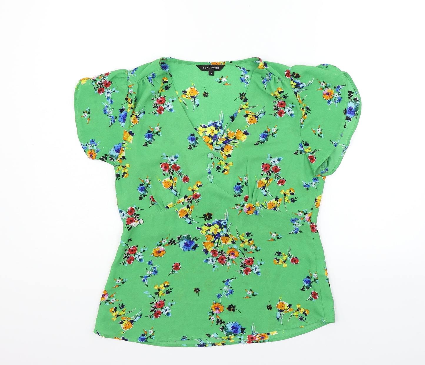 Peacocks Womens Green Geometric  Basic Blouse Size 8