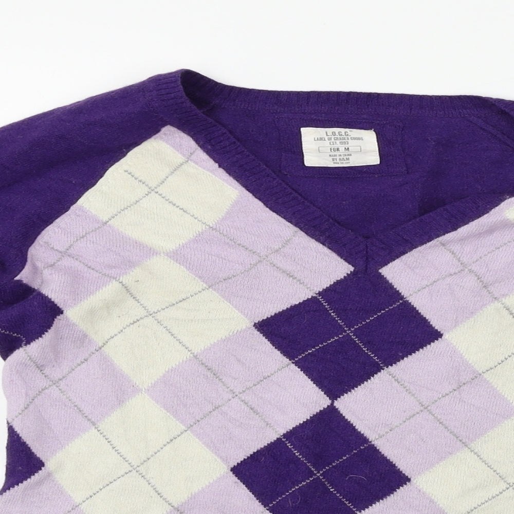 L.O.G.G     Womens Purple Houndstooth  Pullover Jumper Size M