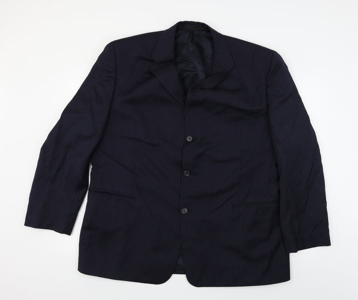 Super 100's Mens Blue Striped Jacket Blazer Size 46