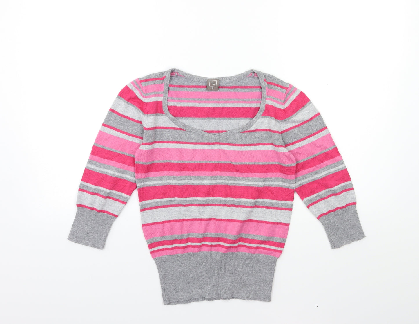 TU Womens Pink Striped Knit Pullover Jumper Size 8