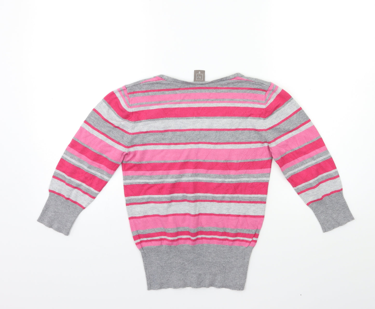 TU Womens Pink Striped Knit Pullover Jumper Size 8