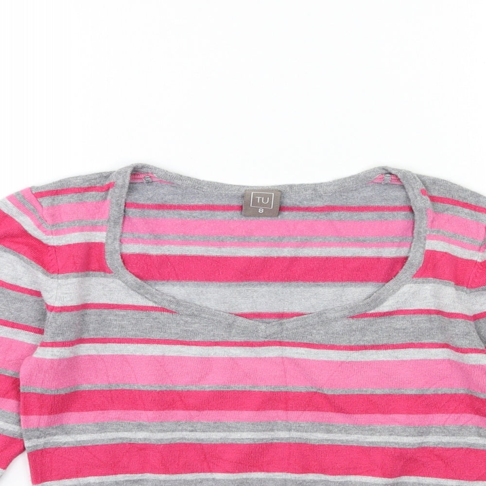 TU Womens Pink Striped Knit Pullover Jumper Size 8