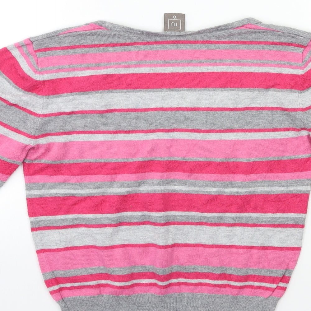 TU Womens Pink Striped Knit Pullover Jumper Size 8