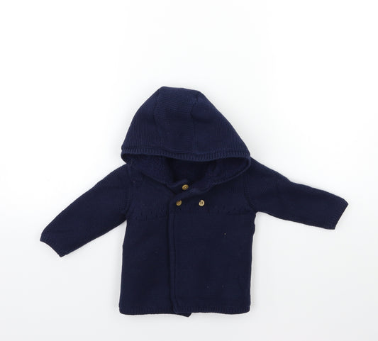 Front view of Tu Baby Blue Knit Cardigan Jumper, size 6-9, Months