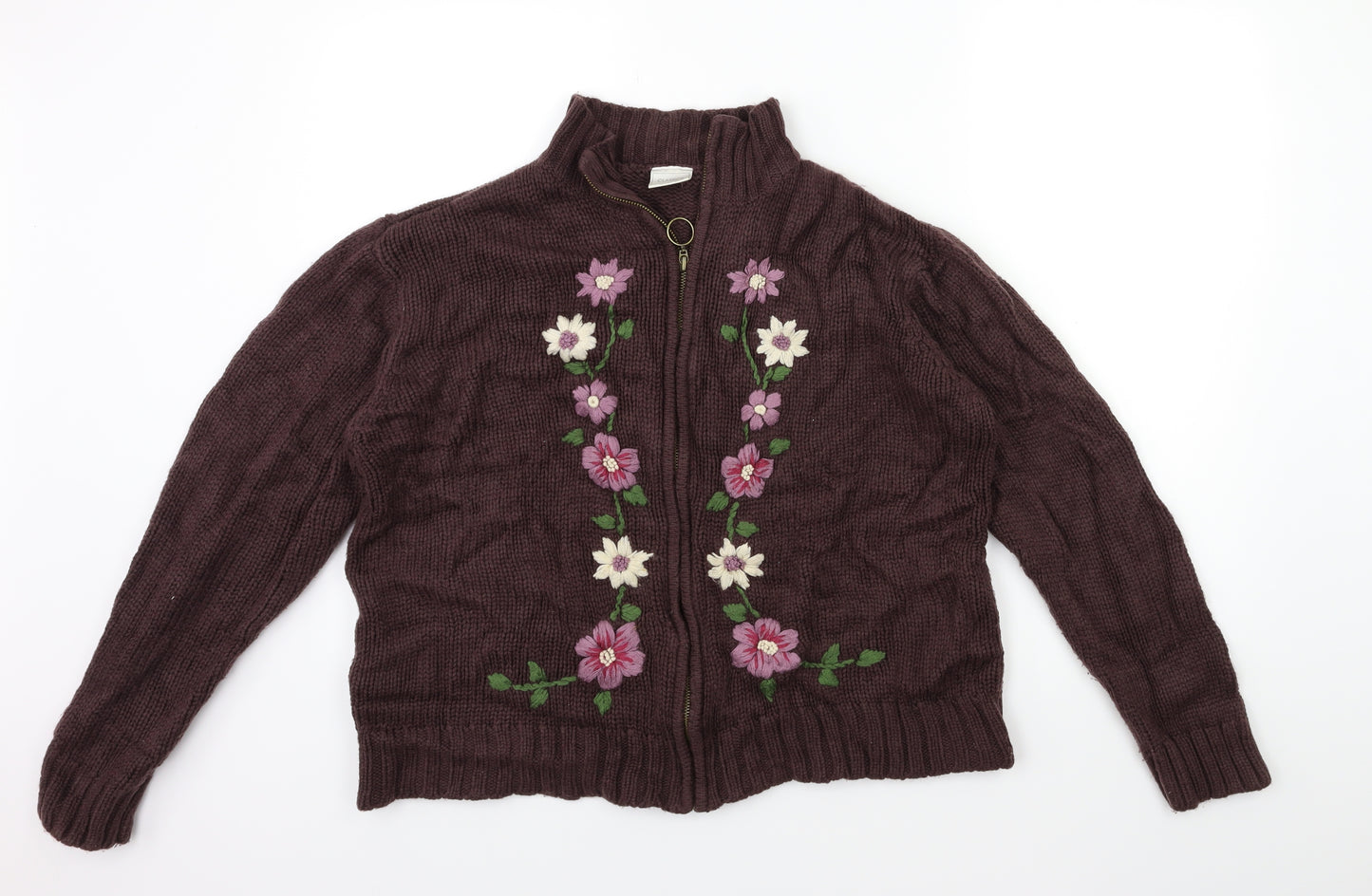 Classics Womens Brown Floral Knit Cardigan Jumper Size 16