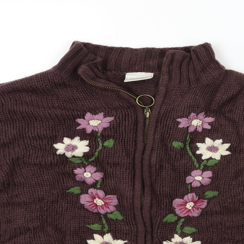 Classics Womens Brown Floral Knit Cardigan Jumper Size 16