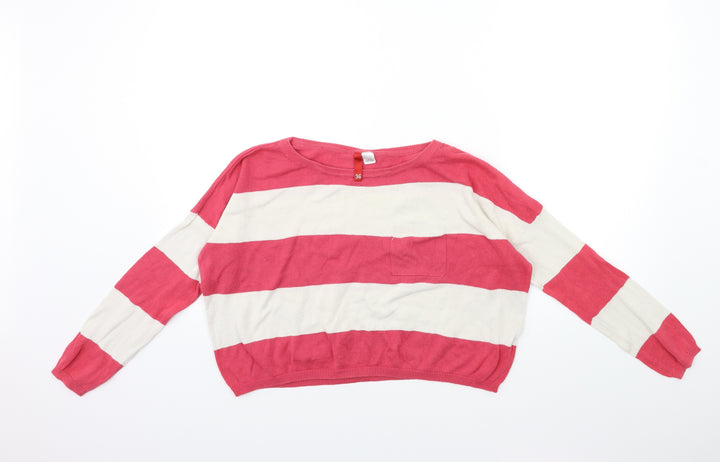 H&M Womens Pink Striped Knit Pullover Jumper Size 8