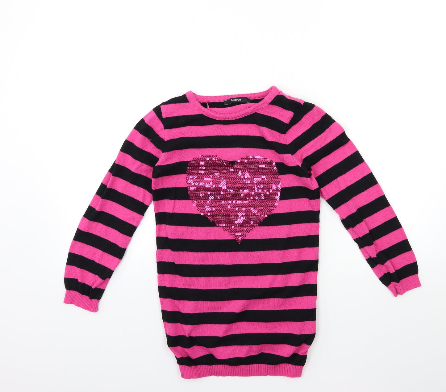 George Girls Pink Striped Knit Pullover Jumper Size 7-8 Years