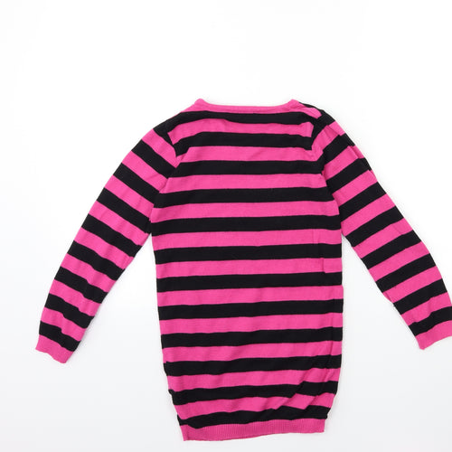 George Girls Pink Striped Knit Pullover Jumper Size 7-8 Years