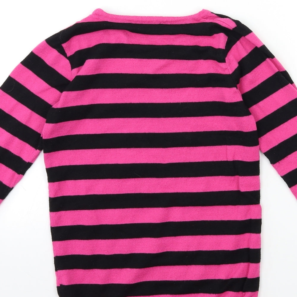 George Girls Pink Striped Knit Pullover Jumper Size 7-8 Years