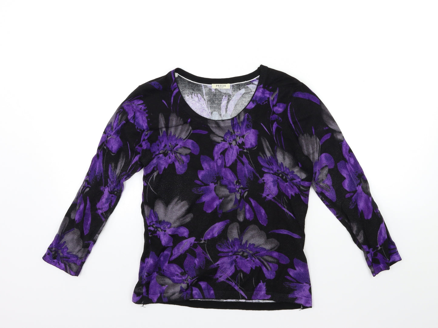 Precis Petite Womens Black Floral Knit Pullover Jumper Size XS