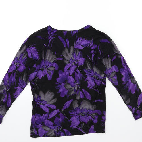 Precis Petite Womens Black Floral Knit Pullover Jumper Size XS