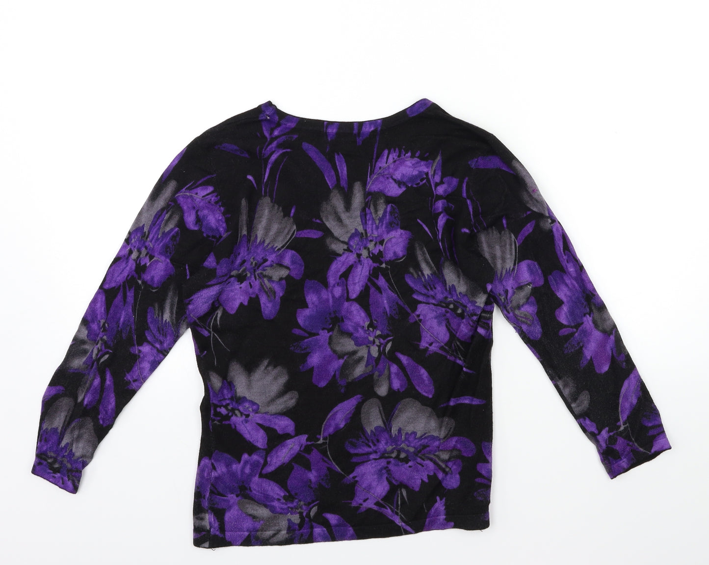 Precis Petite Womens Black Floral Knit Pullover Jumper Size XS