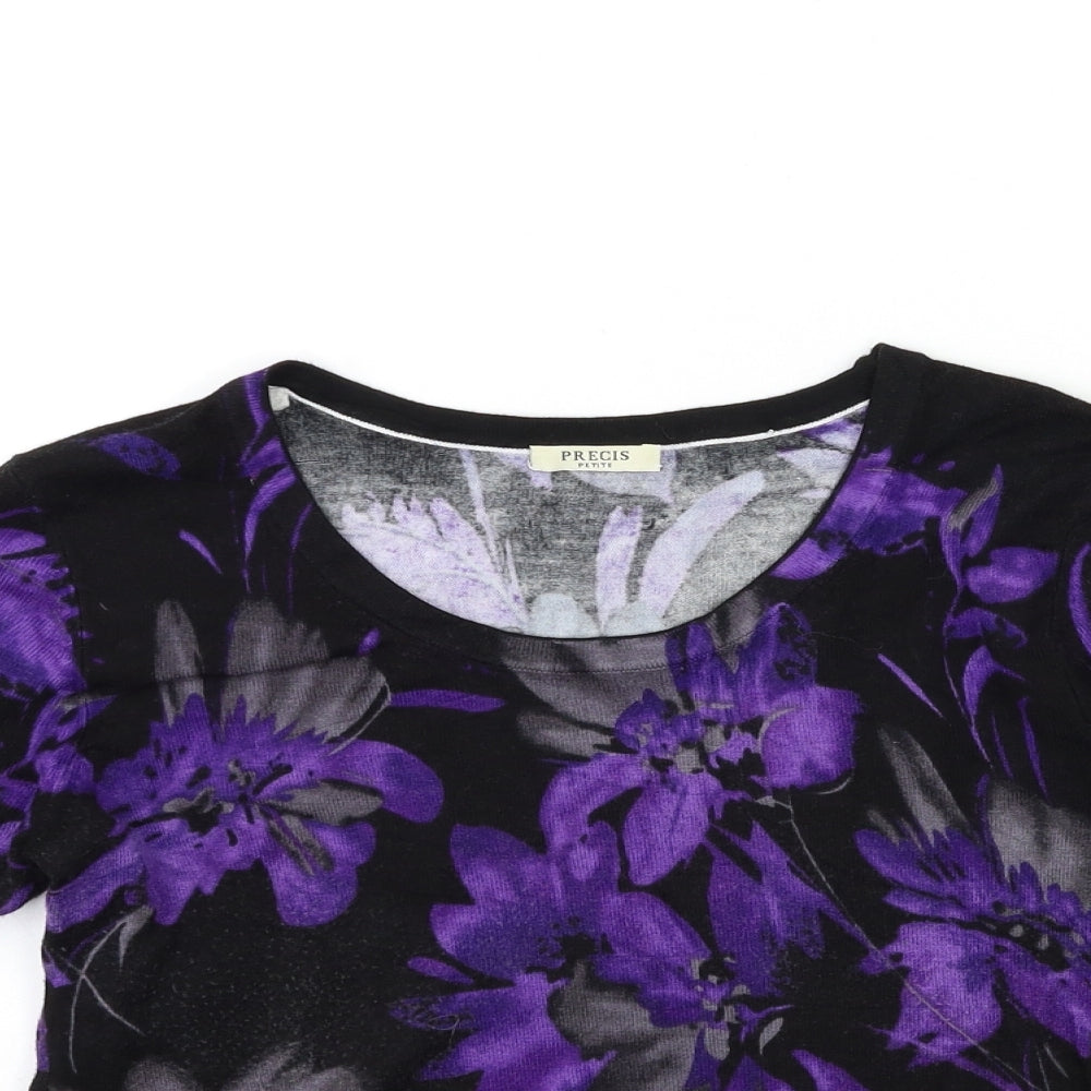 Precis Petite Womens Black Floral Knit Pullover Jumper Size XS