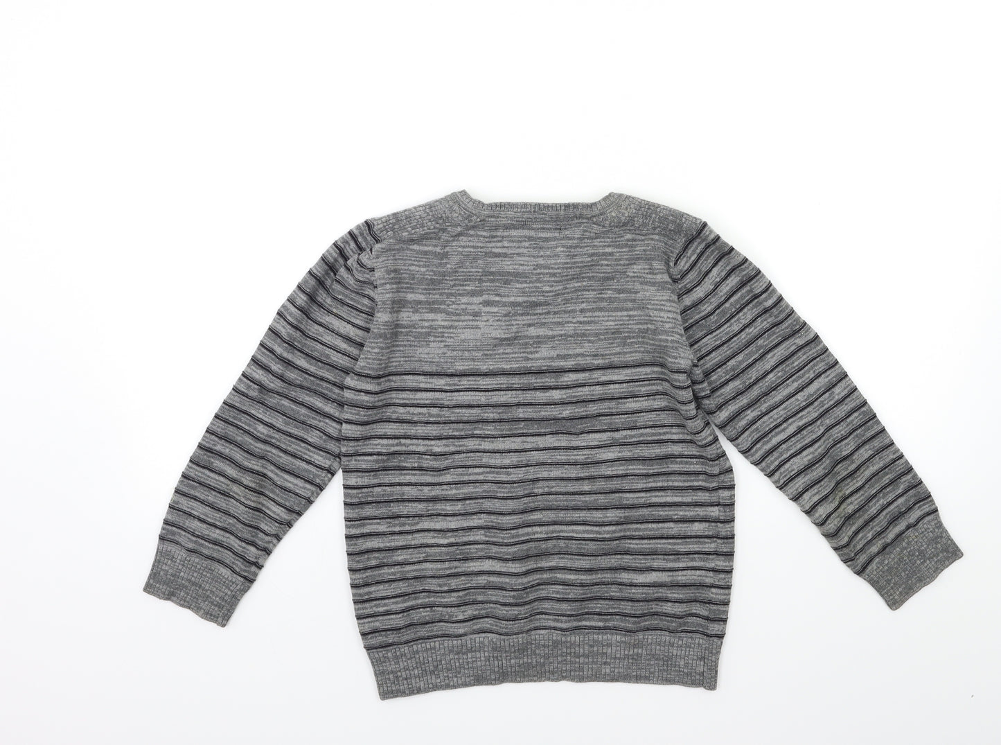 George Boys Grey Striped Knit Pullover Jumper Size 7-8 Years