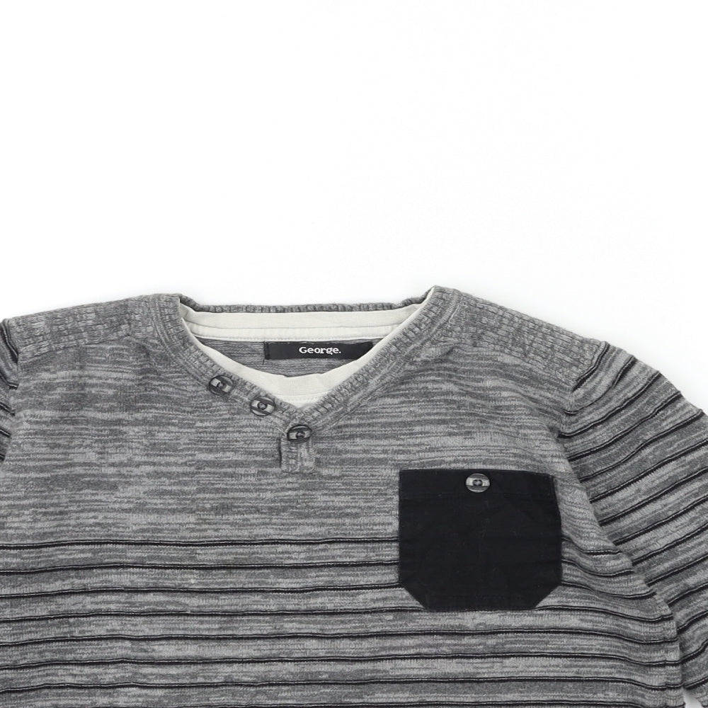 George Boys Grey Striped Knit Pullover Jumper Size 7-8 Years
