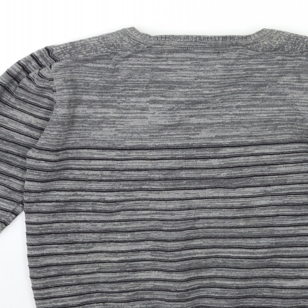 George Boys Grey Striped Knit Pullover Jumper Size 7-8 Years