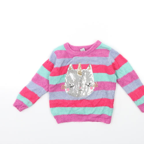 TU Girls Pink Striped Knit Pullover Jumper Size 2-3 Years
