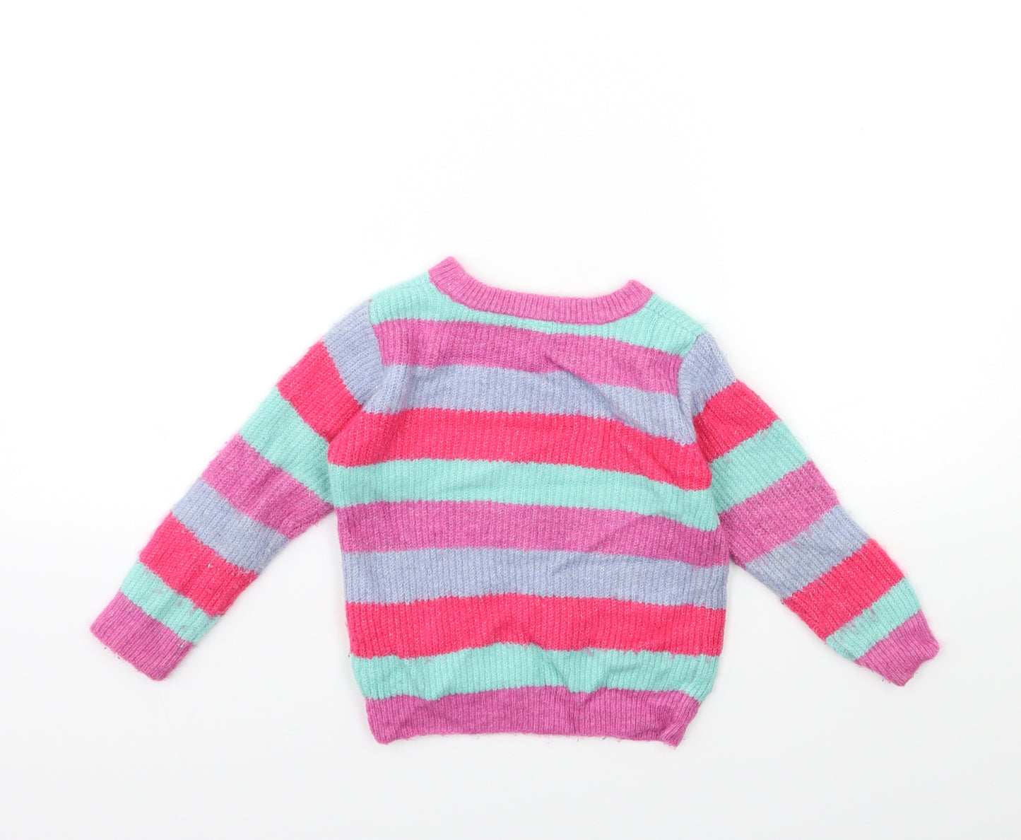 TU Girls Pink Striped Knit Pullover Jumper Size 2-3 Years