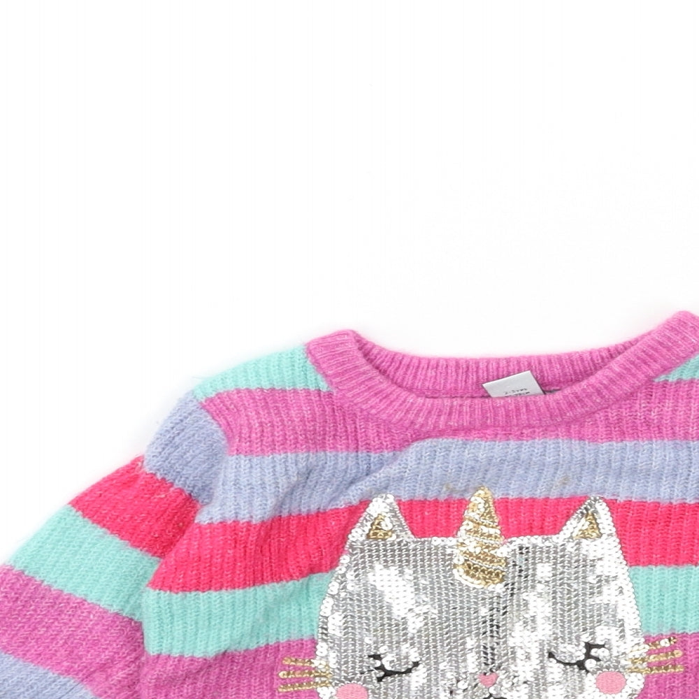 TU Girls Pink Striped Knit Pullover Jumper Size 2-3 Years